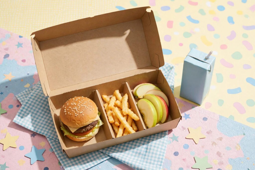 McDonald's Happy Meal box with toys and treats