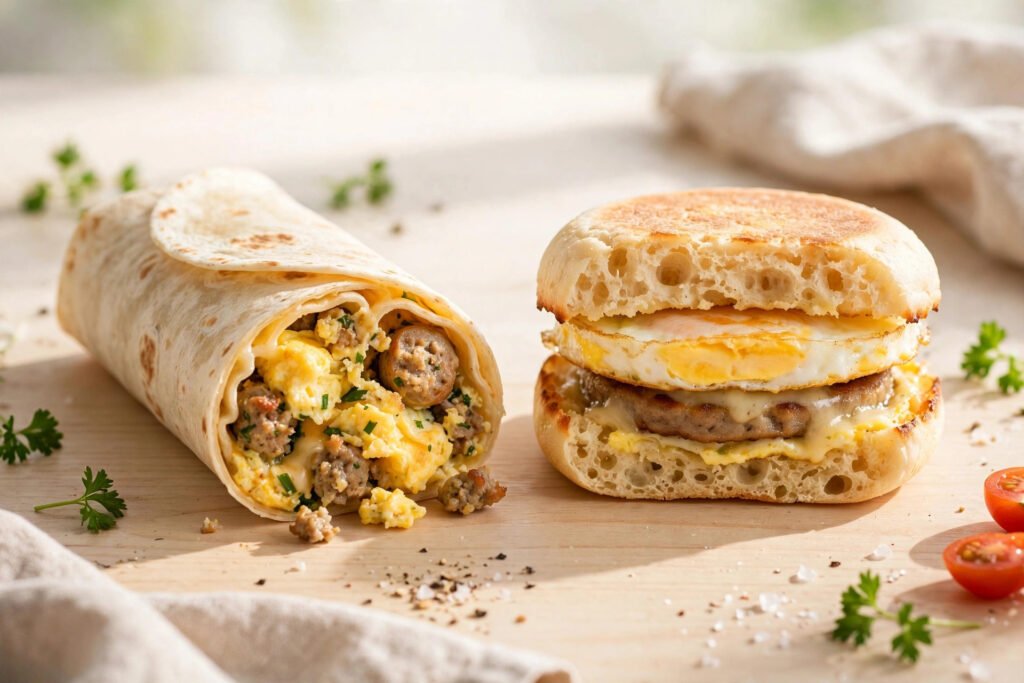 McDonald's breakfast wrap and McMuffin side by side